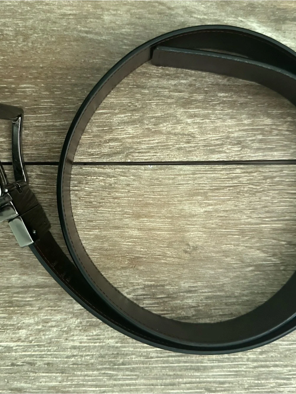 Classic Reversible Black to Brown Leather Belt with Silver Buckle